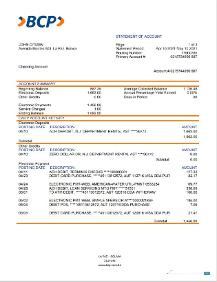 Download Bolivia banco de crédito de bolivia bank statement word